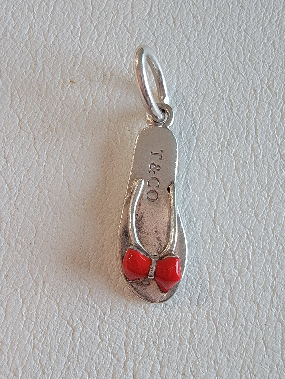 T&CO Silver Flip Flop Charm with Red Bow